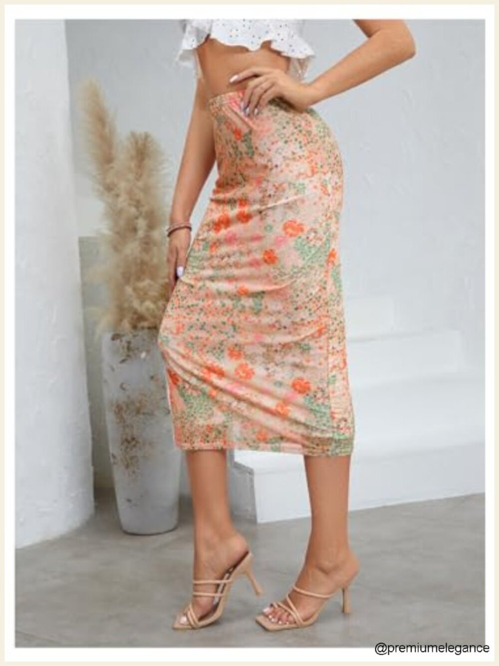 Women's Floral Mesh Midi Skirt High Waisted Split Boho Summer - Picture 5 of 6